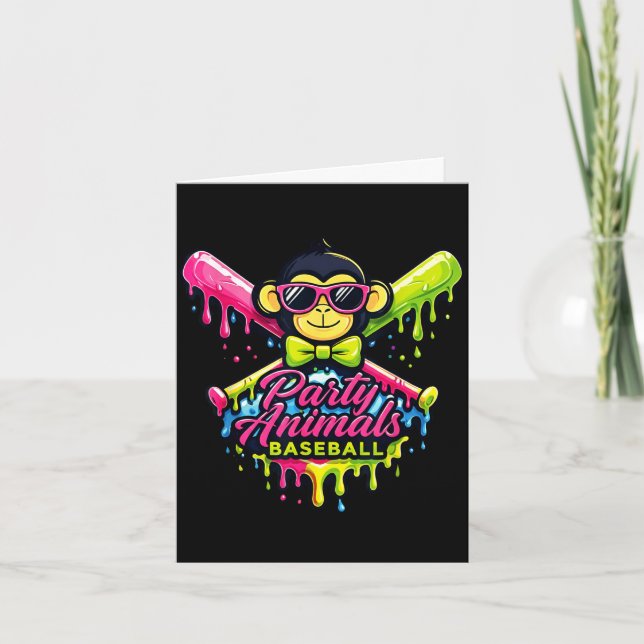 Carte Animaux de fête baseball singe drôle  (Devant)