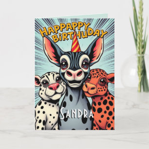Carte Animaux De Fête Drôle Mignonne Joyeux Anniversaire
