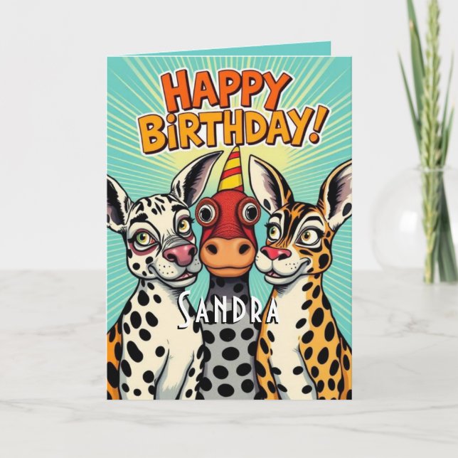 Carte Animaux De Fête Drôle Mignonne Joyeux Anniversaire (Devant)