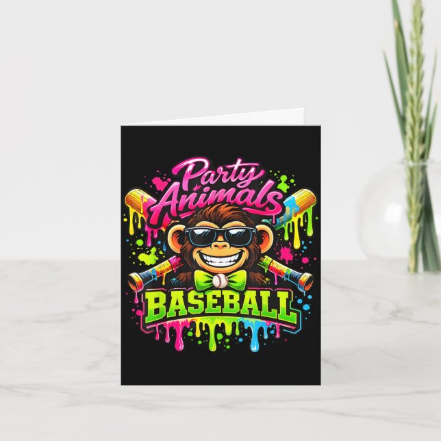 Carte Animaux de fête mème baseball singe drôle  (Devant)