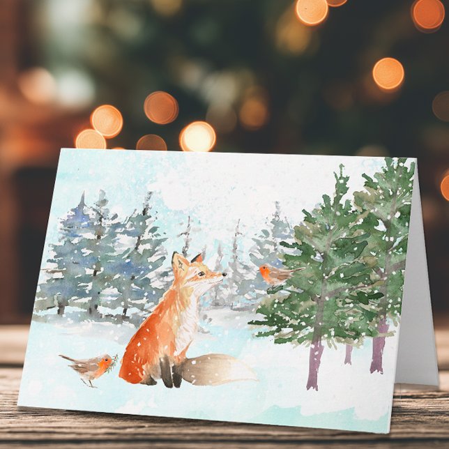 Carte Animaux de la forêt Noël aquarelle (Woodland Fox Christmas Card)