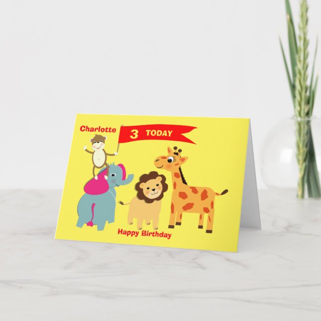 Carte Animaux de la jungle mignons Joyeux anniversaire P (Devant)