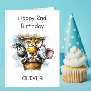 Carte Animaux de safari en montgolfière 2e anniversaire