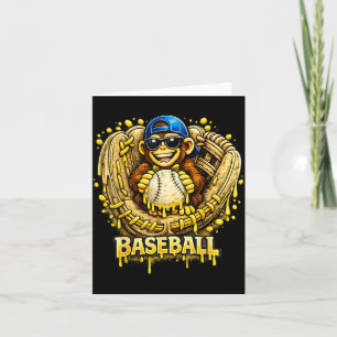 Carte Animaux Drôles Singe Baseball Crème Glacée Goutte