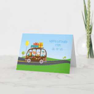 Carte Animaux en bus, joyeux anniversaire de nous tous