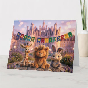 Carte Animaux en peluche mignons avec bannière Joyeux An