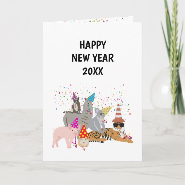 Carte Animaux Fêtes - Animaux Fêtes Nouvel An (Devant)