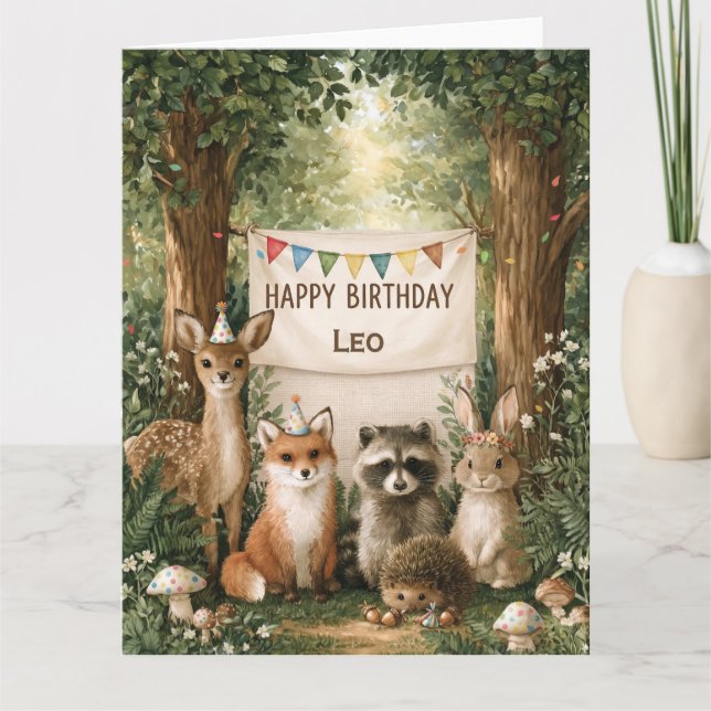 Carte Animaux mignons célébrant un anniversaire avec une (Devant)