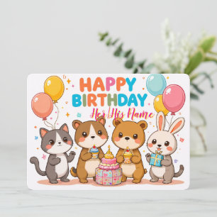 Carte Animaux mignons Kawaii Joyeux Anniversaire