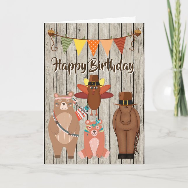 Carte Animaux mignons Thanksgiving Joyeux anniversaire (Devant)