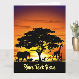 Carte Animaux sauvages sur le coucher de soleil de la sa
