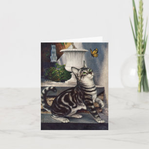 Carte Animaux vintages, mignon Tabby Cat papillon