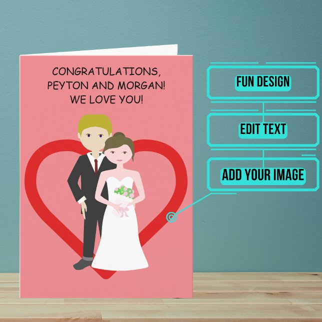 Carte Animé Blond Couple Wedding Day Félicitations (Send your love and congratulations with a modern and unique twist.)