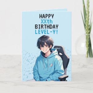 Carte Anime Blue Gamer Personnalisé Anniversaire