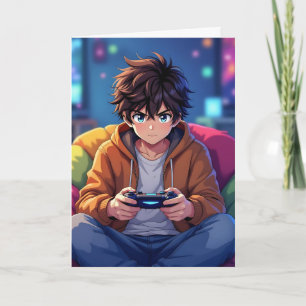 Carte Anime Boy jouant jeu vidéo Anniversaire personnali