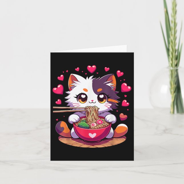 Carte Anime Chat Manger Des Nouilles De Ramen Avec Le Co (Devant)