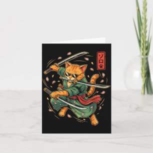 Carte Anime Chat Samouraï Trois Épées Art de Style Japon