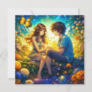 Carte Anime Couple Romantique Personnalisé pour la Saint