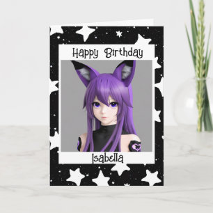 Carte Anime Girl avec Fox Oars Anniversaire