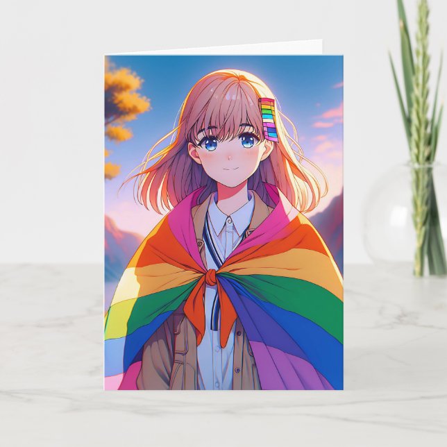 Carte Anime Girl avec LGBTQIA+ Cape Blank (Devant)