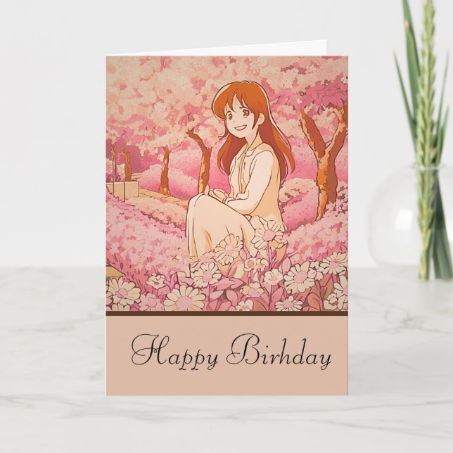 Carte anime girl happy birthday (Devant)