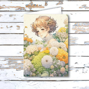 Carte Anime Girl in Yellow Flowers Anniversaire personna