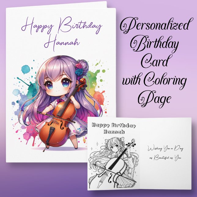Carte Anime Girl Jouer Cello Personnalisé Anniversaire (Créateur téléchargé)