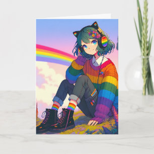 Carte Anime Girl Rainbow Sweat Personnalisé Anniversaire