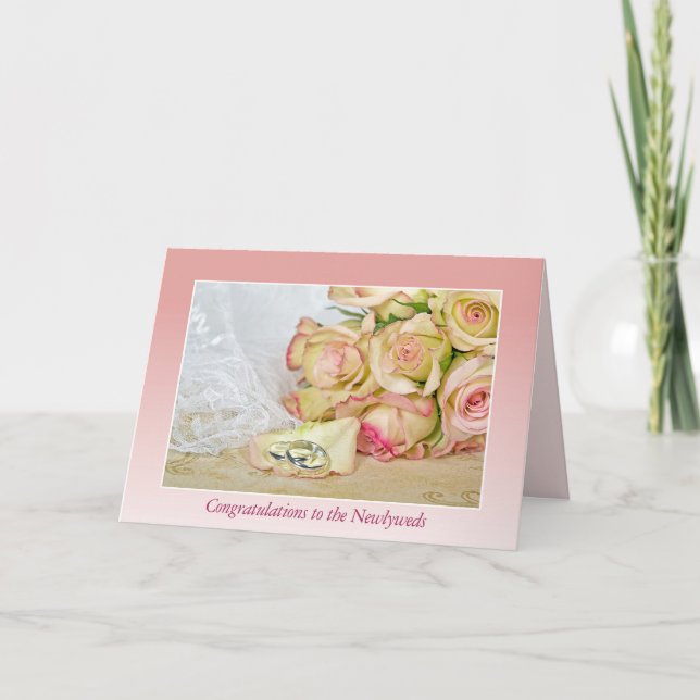 Carte Anneaux de mariage sur pétale de rose  (Devant)