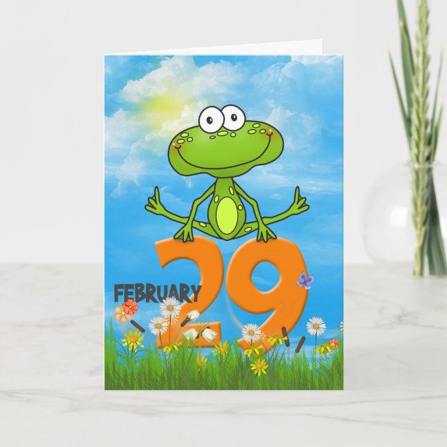 Carte Année bissextile Anniversaire de la grenouille (Devant)
