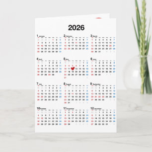 Carte Année d'anniversaire 2026 avec cœur rouge