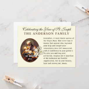 Carte Année de la prière Memorare catholique de Saint Jo