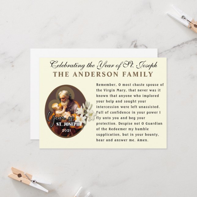Carte Année de la prière Memorare de saint Joseph cathol (Devant/Arrière en situation)