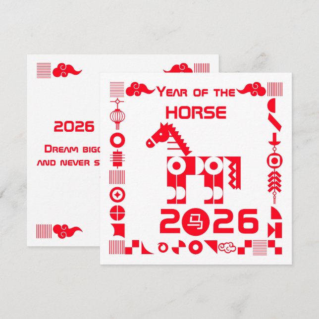Carte Année du cheval 2026 (Devant / Derrière)