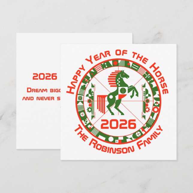 Carte Année du cheval 2026 (Devant / Derrière)
