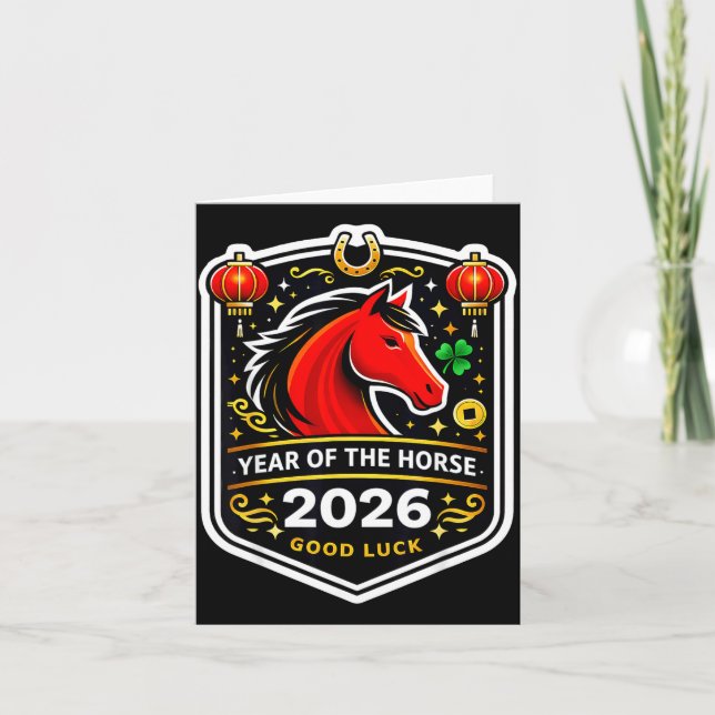 Carte Année du Cheval 2026 Bonne Fortune ChevalMignon Ss (Devant)