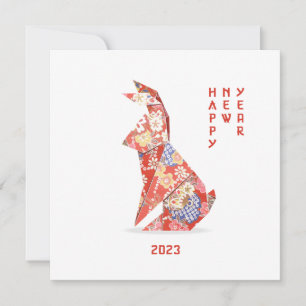 Carte Année du lapin rouge Origami du lapin 2023