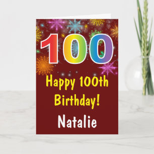 Carte Anniversaire 100 ans Feu d'artifice coloré arc-en-