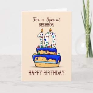 Carte Anniversaire 10 ans voisin, 10 ans sur un gâteau b