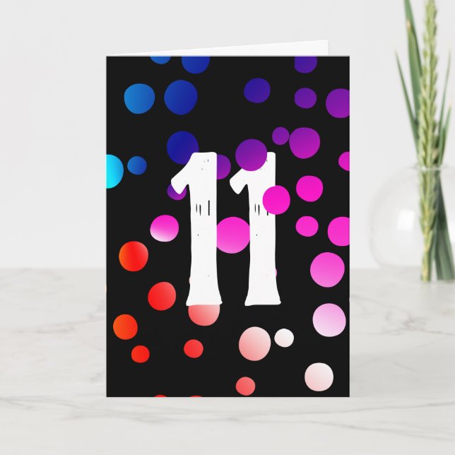 Carte Anniversaire 11 ans points arc-en-ciel sur fond no (Devant)