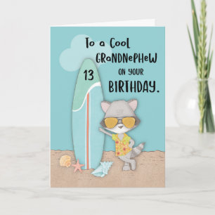 Carte Anniversaire 13 ans arrière-petit-neveu plage drôl