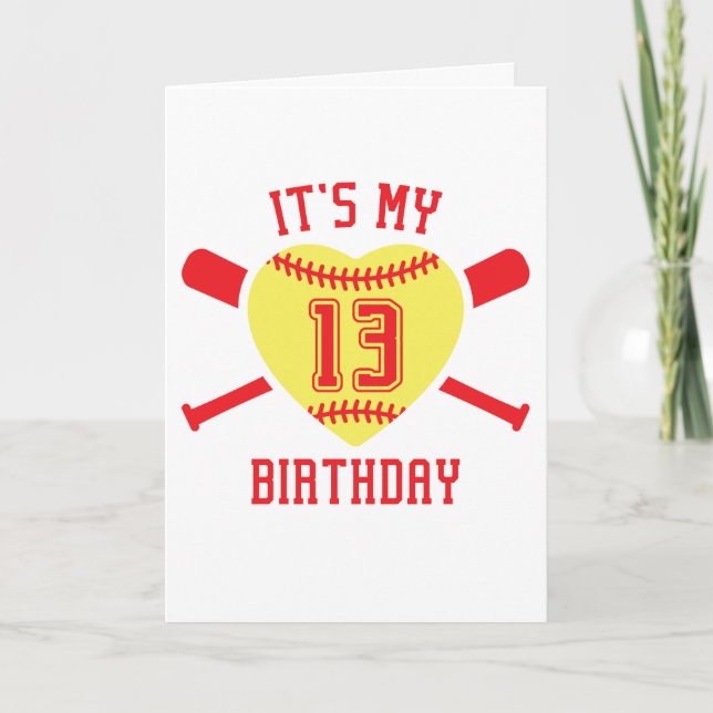 Carte Anniversaire 13 Ans Coeur Softball Anniversaire (Devant)