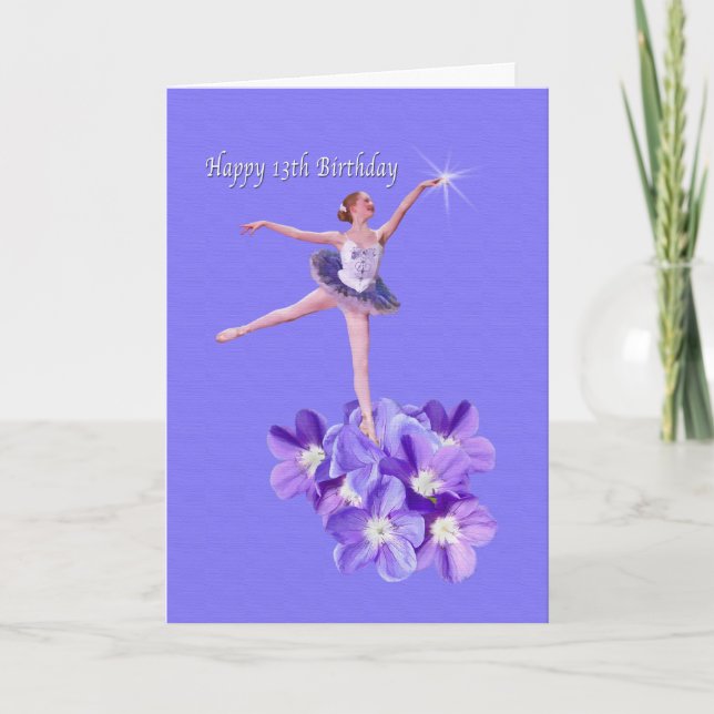 Carte Anniversaire, 13, Ballerina et Violets (Devant)