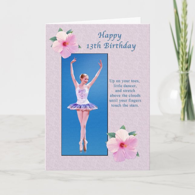Carte Anniversaire, 13ème, Ballerina, Hibiscus Fleurs (Devant)