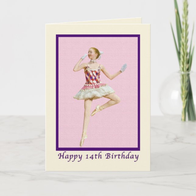 Carte Anniversaire, 14, Ballerina en rose et blanc (Devant)