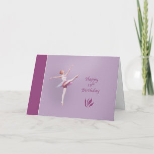 Carte Anniversaire, 15, Ballerina en rose et lavande