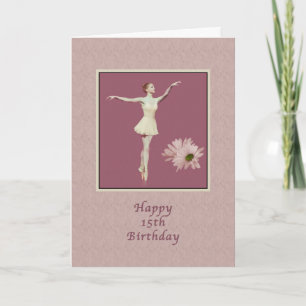 Carte Anniversaire, 15, Ballerina On Pointe avec marguer