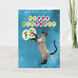 Carte anniversaire 15e avec chats siamois