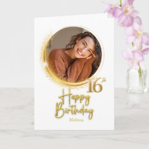 Carte Anniversaire 16 ans Photo Nom Blanc Moderne & Or