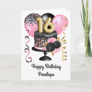 Carte Anniversaire 16 ans rose et or personnalisé